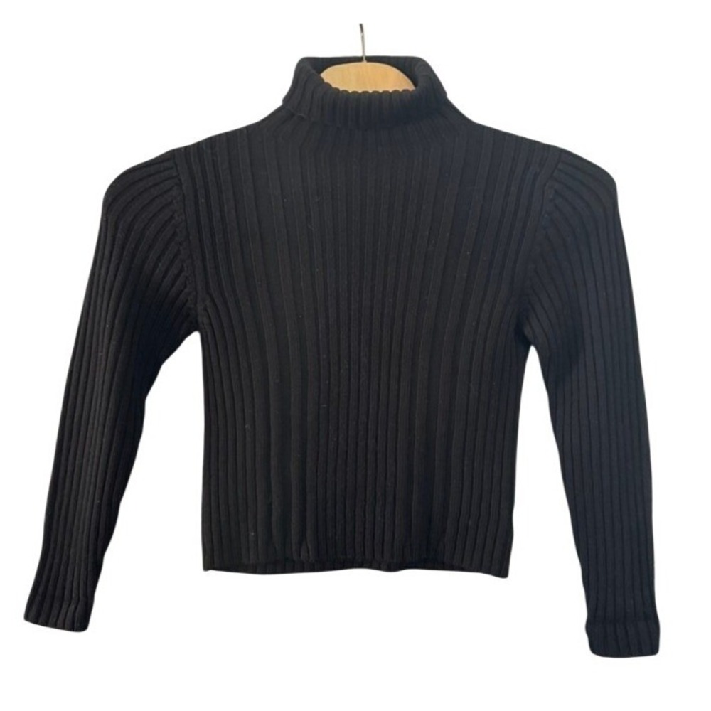 Italmode Black Ribbed Turtleneck Sweater 100% Pure Merino Wool Made in Italy M